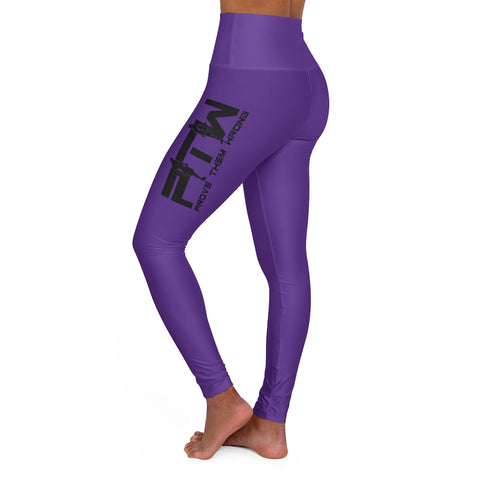 Purple Prove Them Wrong High Waisted Leggings With Black Logo (Non Embroidered)