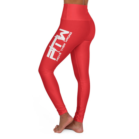 Red Prove Them Wrong High Waisted Leggings With White Logo (Non Embroidered)