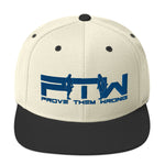 Prove Them Wrong Snapback Hat With Blue Logo (Multiple Hat Colors/Embroidered)